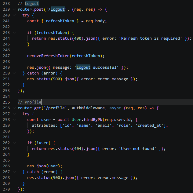 Оновлення профілю та logout
